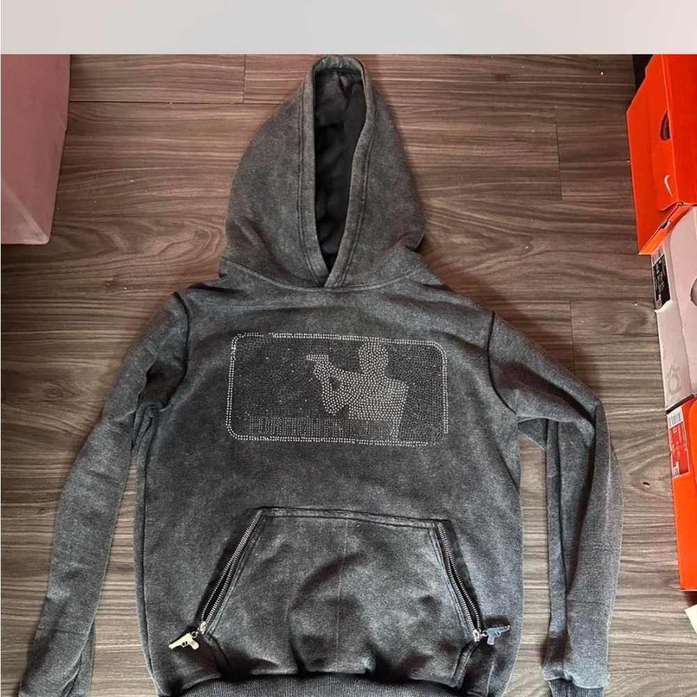 Gray Plush Hooded Sweater with Textured Finish